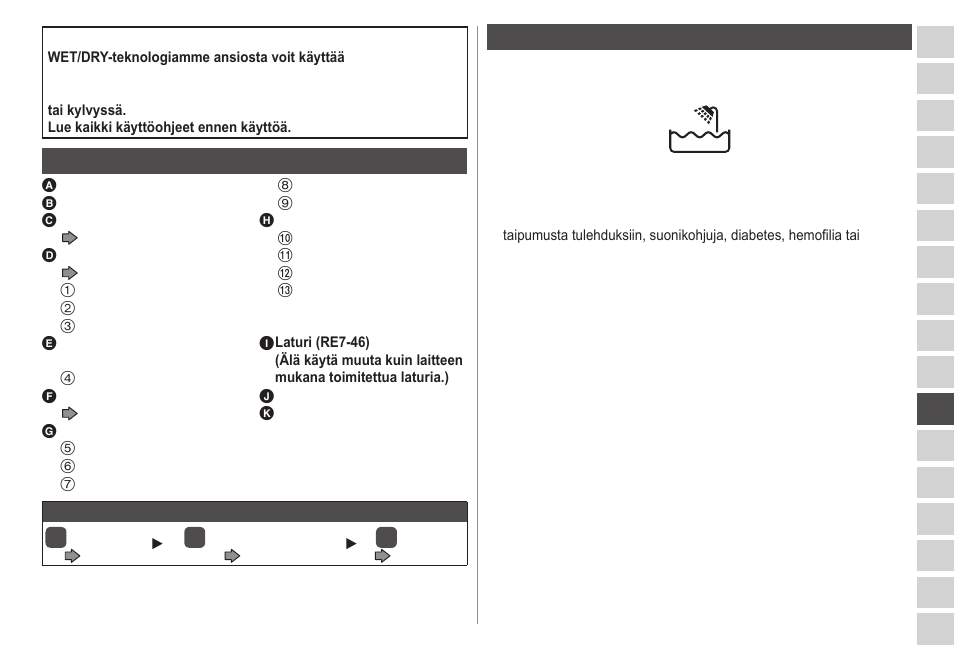 Laitteenosat, Tärkeää | Panasonic ESWD52 User Manual | Page 81 / 138