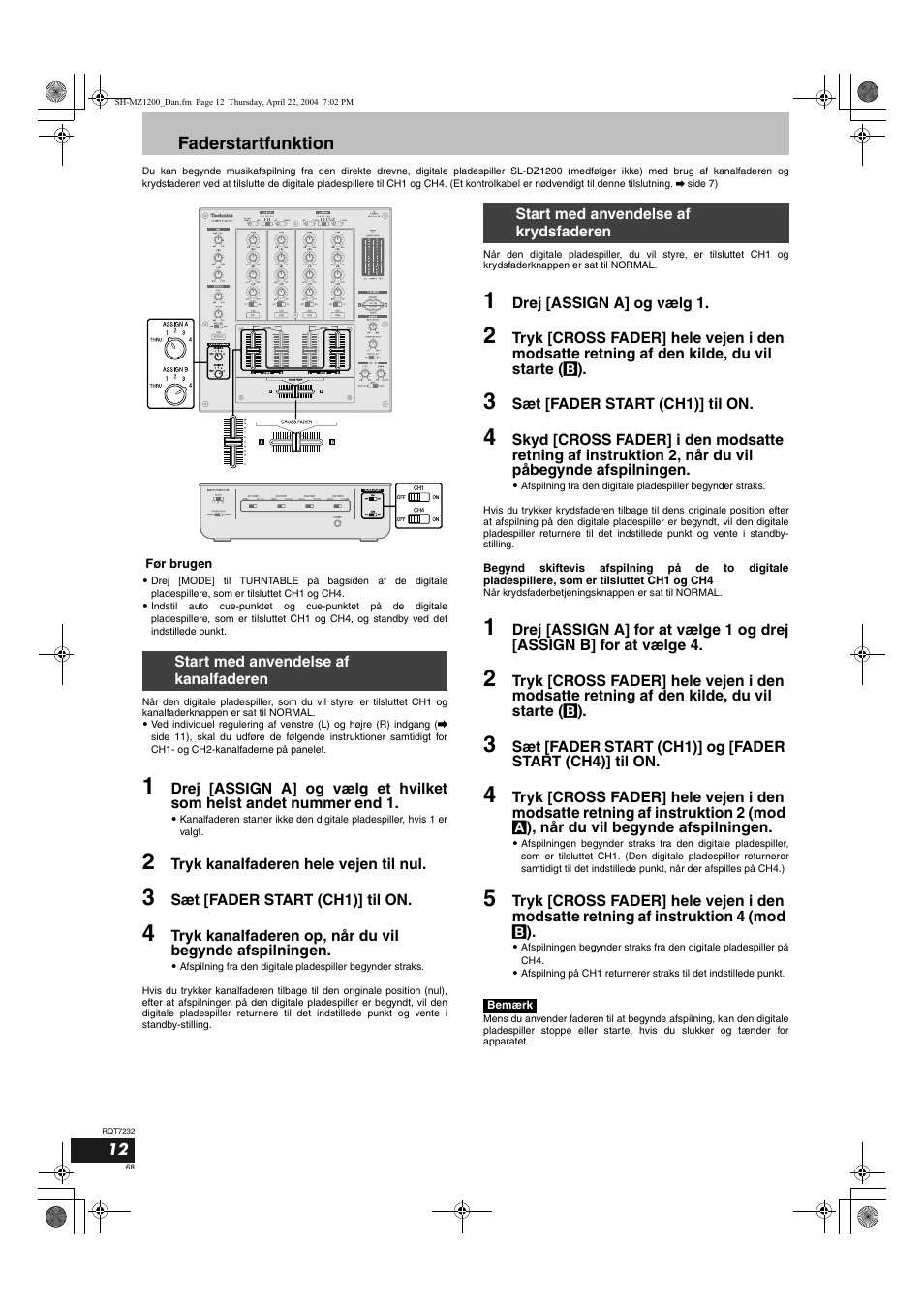 Faderstartfunktion | Panasonic SHMZ1200 User Manual | Page 68 / 100