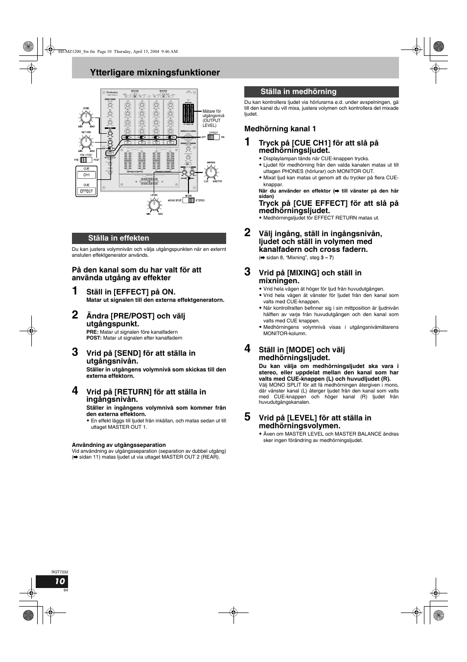 Ytterligare mixningsfunktioner | Panasonic SHMZ1200 User Manual | Page 94 / 100