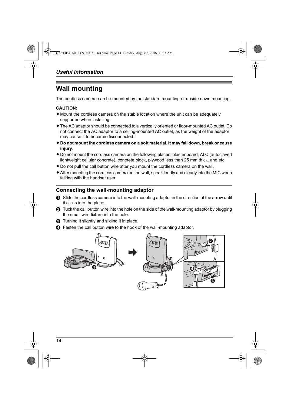 Wall mounting | Panasonic KXTG9140EXX User Manual | Page 14 / 60