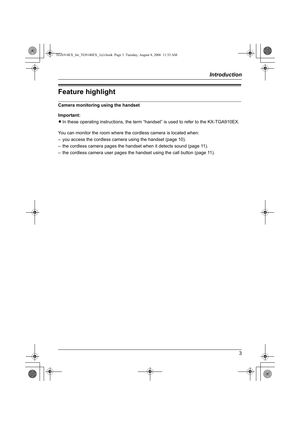 Introduction, Feature highlight | Panasonic KXTG9140EXX User Manual | Page 3 / 60