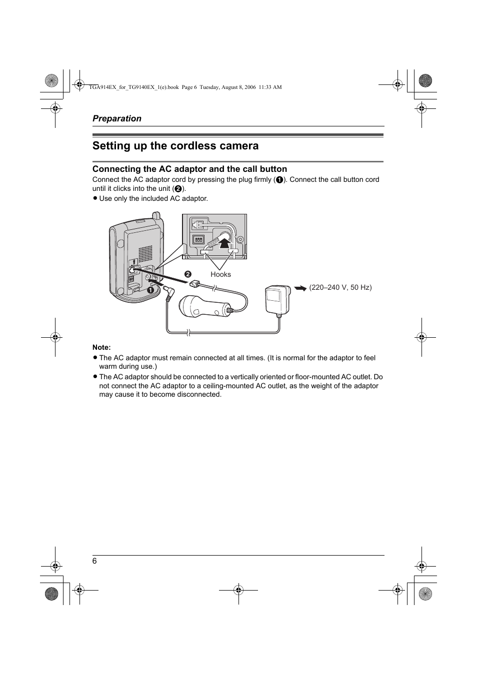 Setting up the cordless camera | Panasonic KXTG9140EXX User Manual | Page 6 / 60