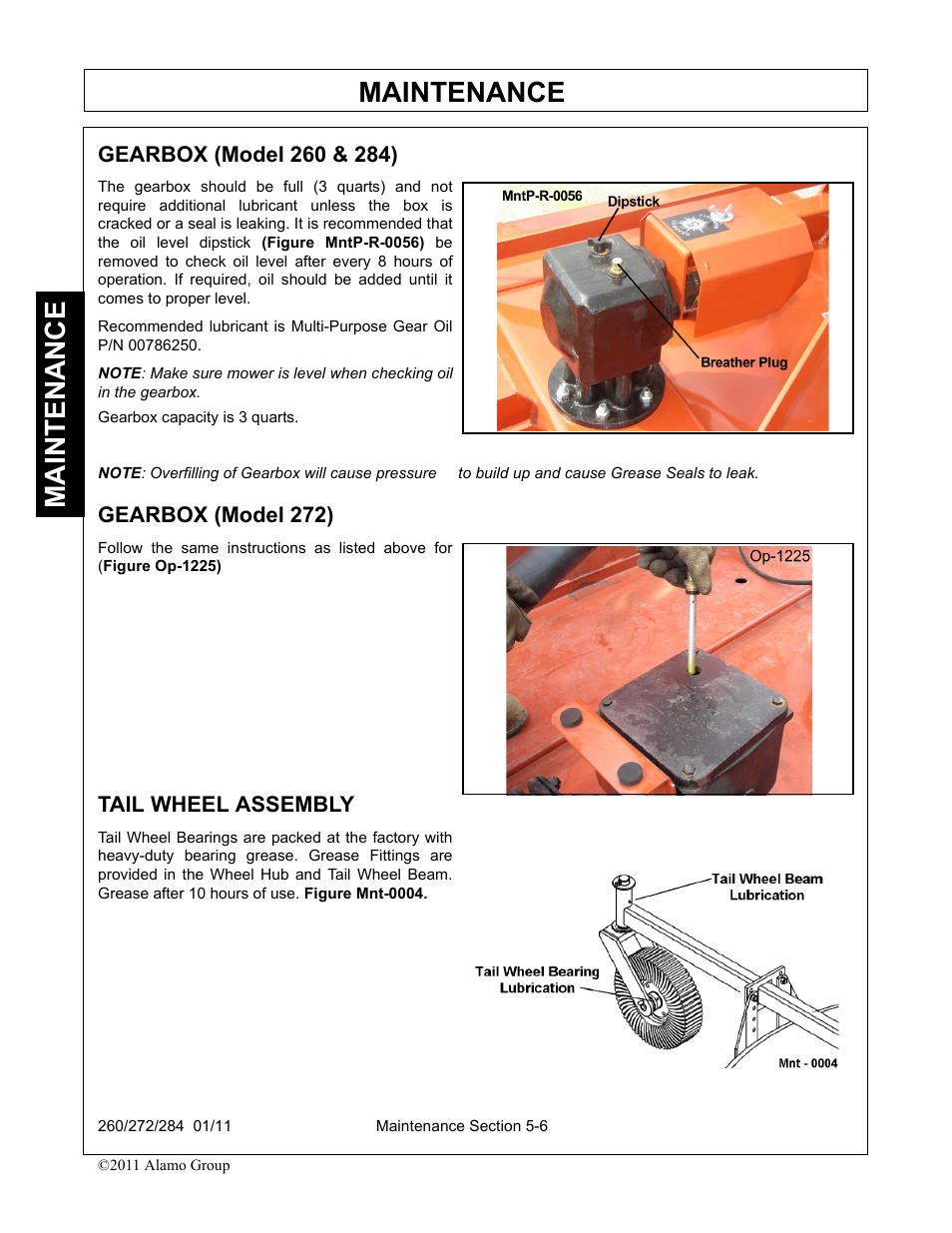 Gearbox (model 272), Tail wheel assembly, Maintenance | Alamo 284 User Manual | Page 106 / 136