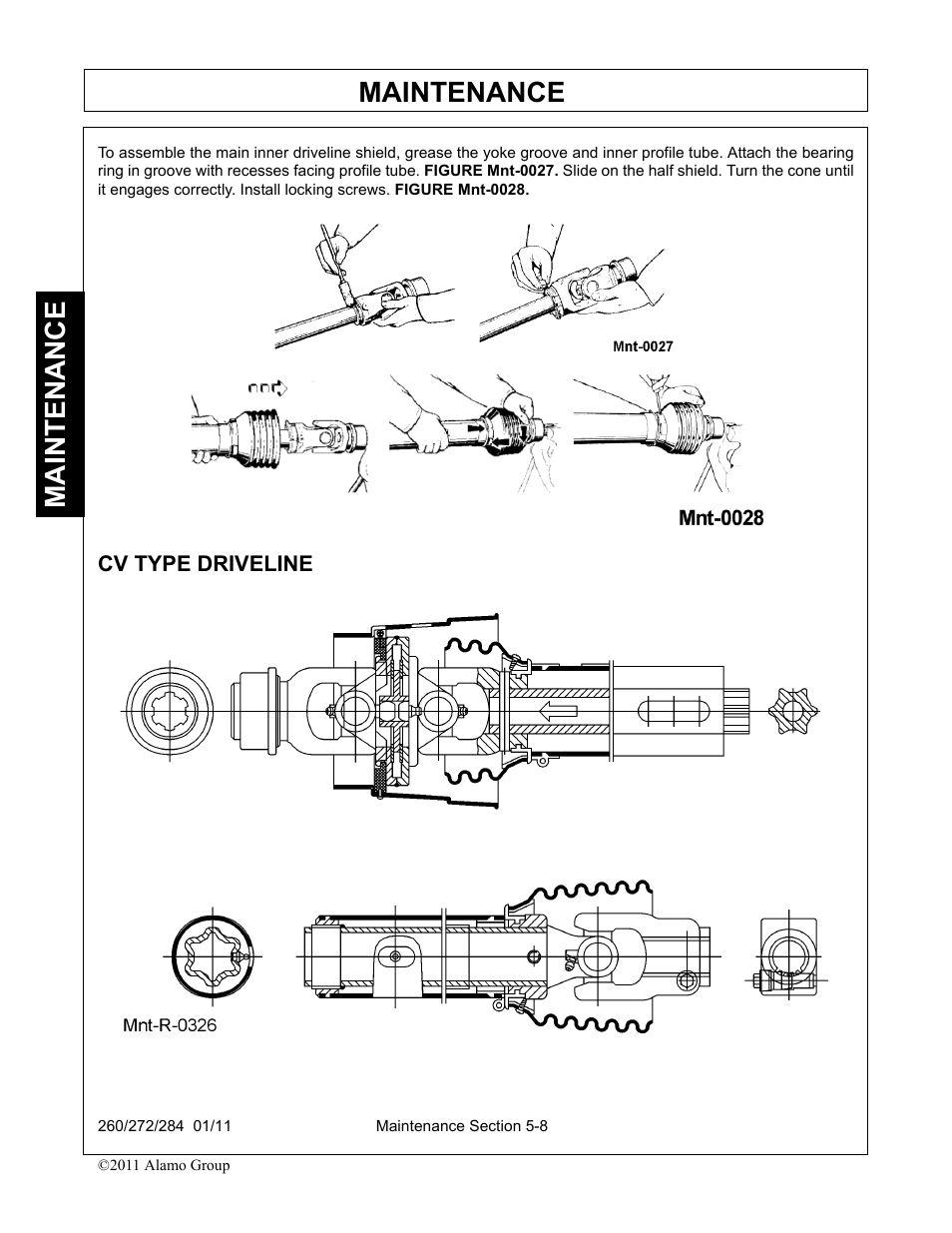 Cv type driveline, Cv type driveline -8, Maintenance | Alamo 284 User Manual | Page 108 / 136