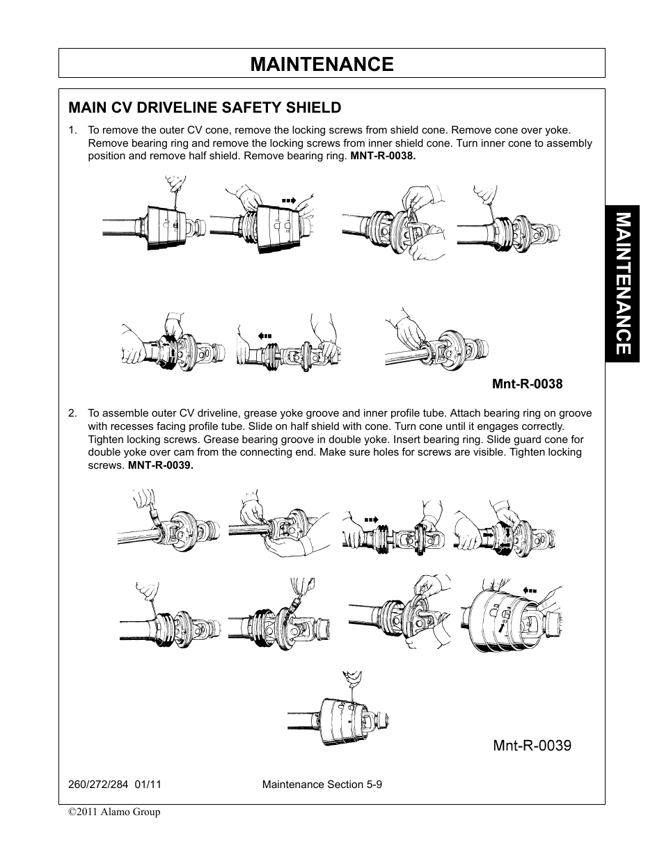 Main cv driveline safety shield -9, Maintenance | Alamo 284 User Manual | Page 109 / 136