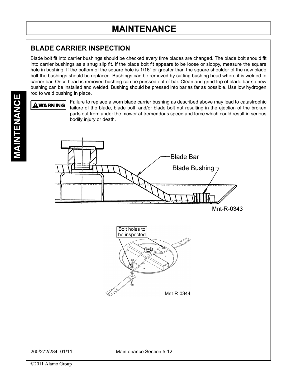 Blade carrier inspection -12, Maintenance | Alamo 284 User Manual | Page 112 / 136