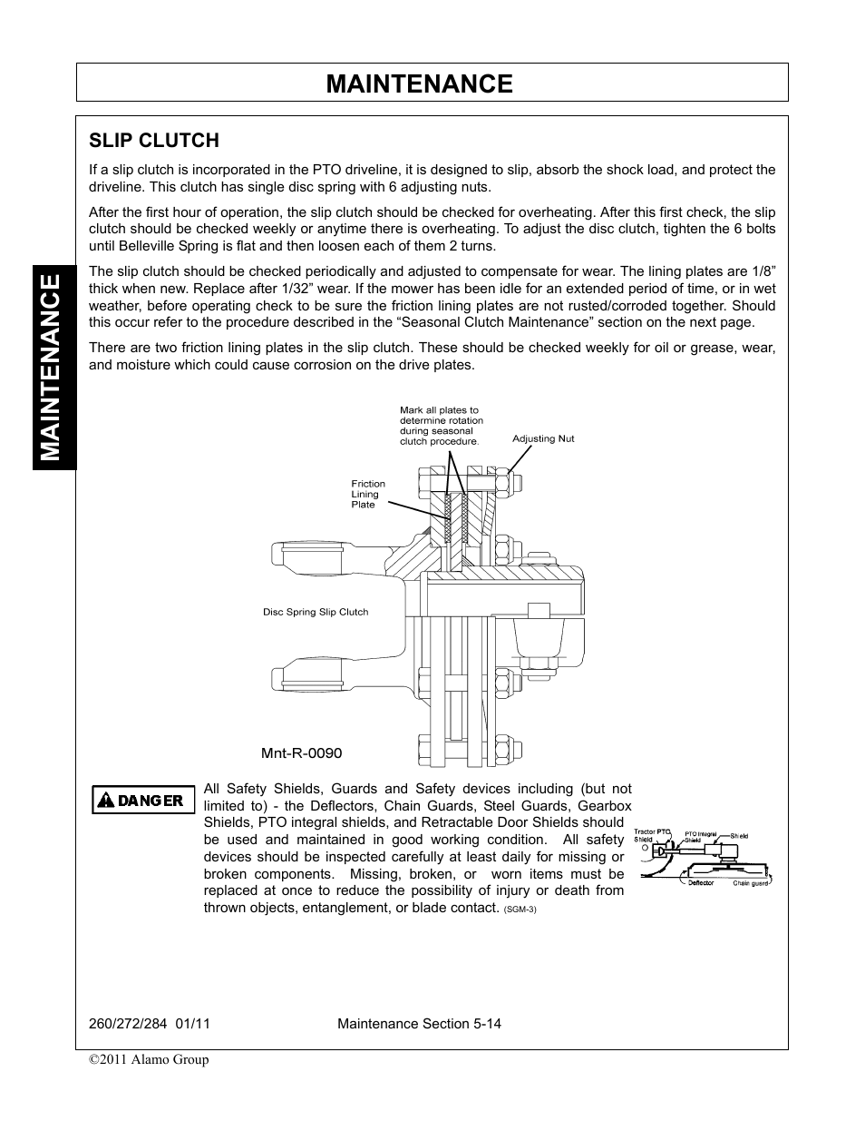 Slip clutch -14, Maintenance, Slip clutch | Alamo 284 User Manual | Page 114 / 136
