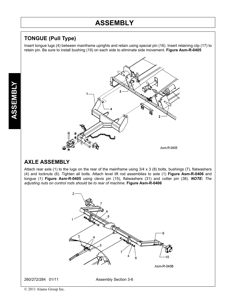 Tongue (pull type), Axle assembly, Tongue (pull type) -6 axle assembly -6 | Assembly, Assembl y | Alamo 284 User Manual | Page 46 / 136