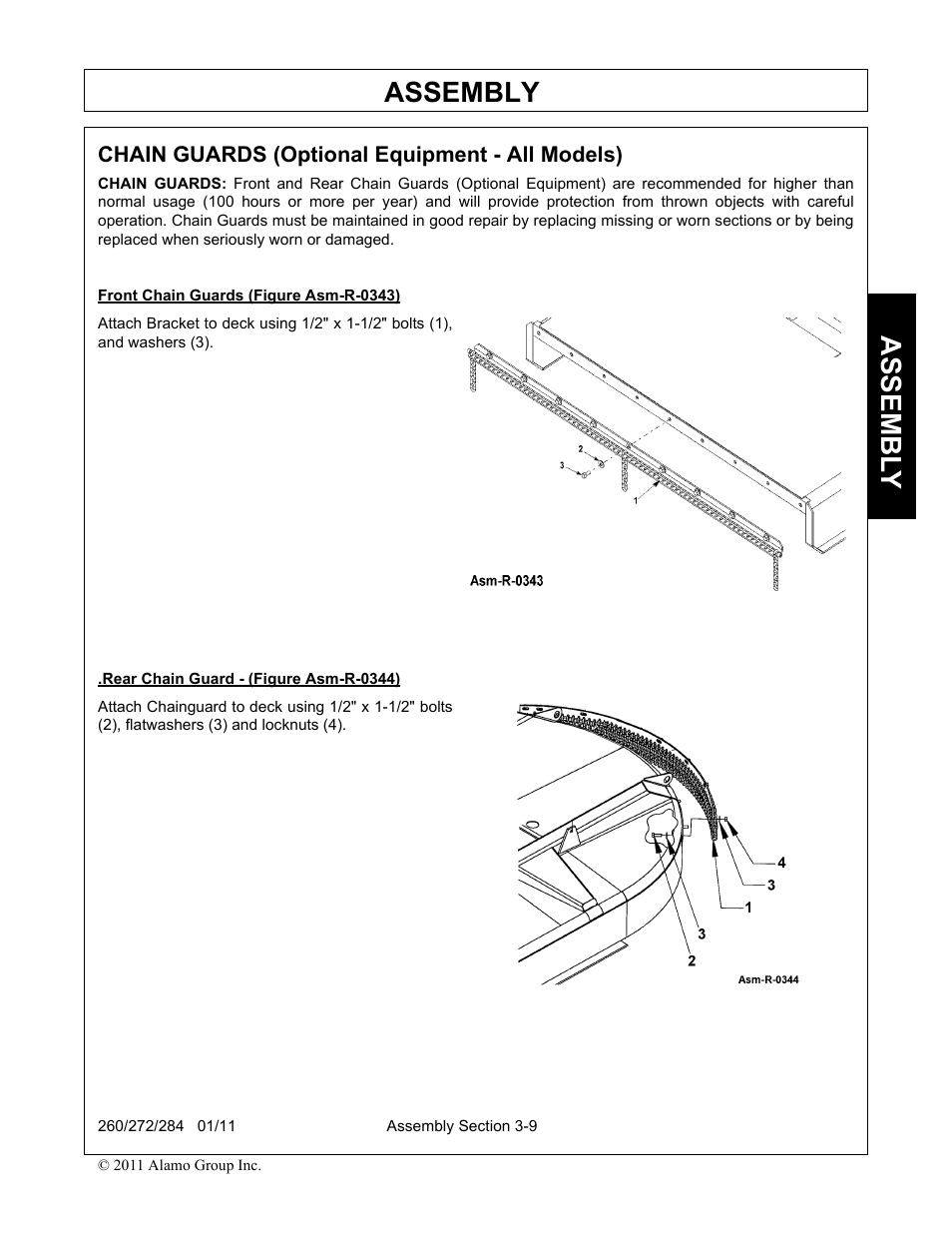 Chain guards (optional equipment - all models), Chain guards (optional equipment - all models) -9, Assembly | Assembl y | Alamo 284 User Manual | Page 49 / 136