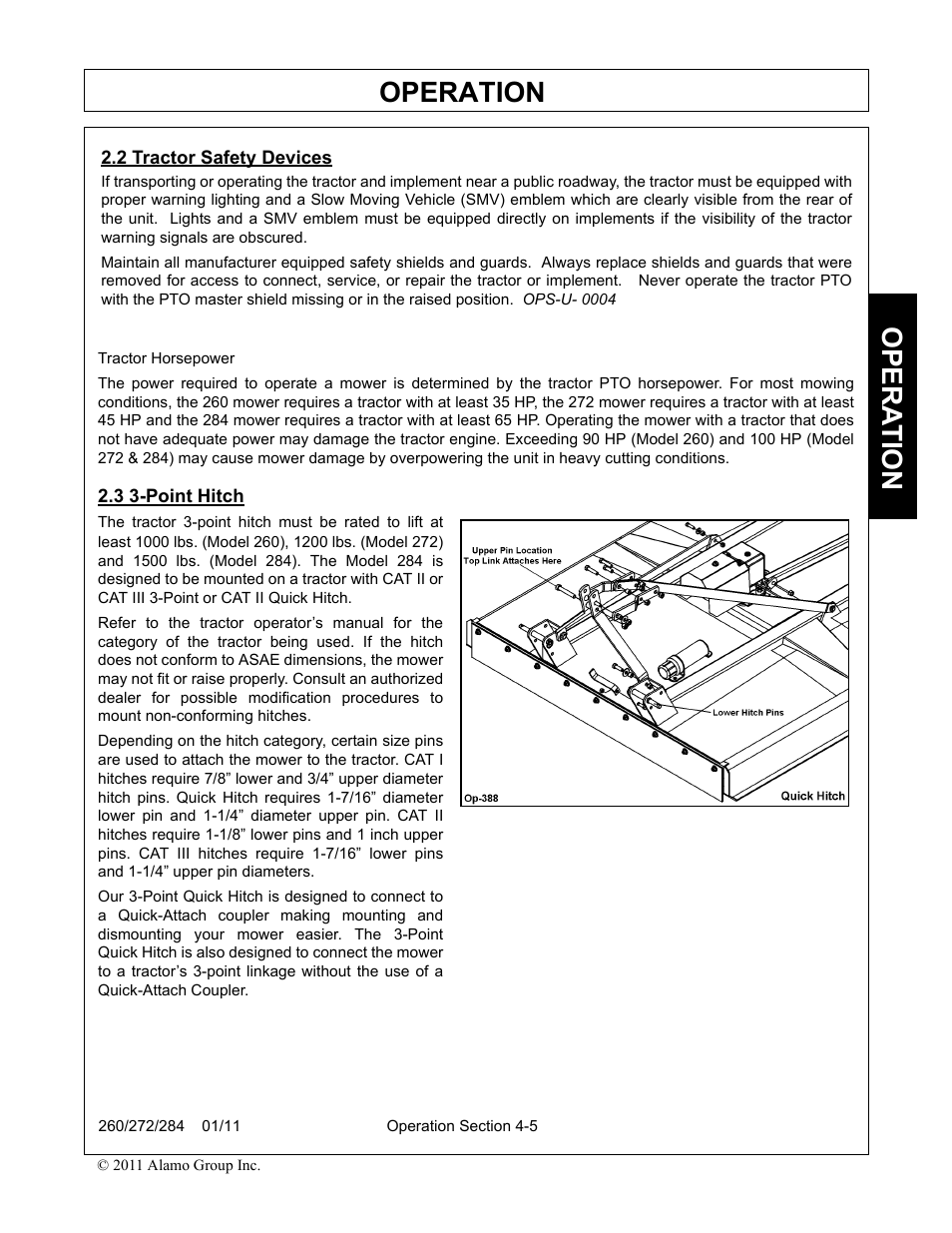 2 tractor safety devices, 3 3-point hitch, Tractor safety devices -5 3-point hitch -5 | Operation, Opera t ion | Alamo 284 User Manual | Page 57 / 136