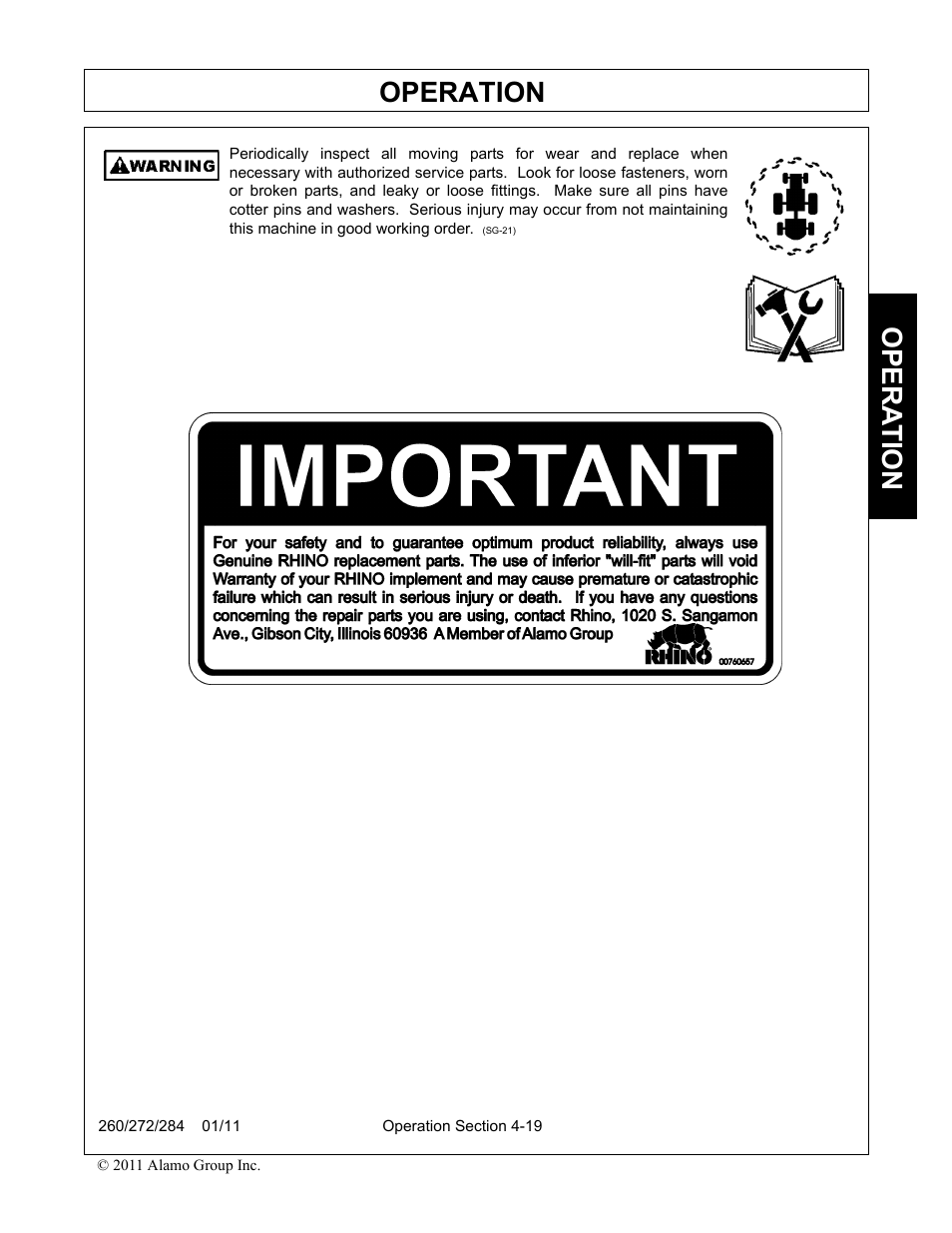 Operation, Opera t ion | Alamo 284 User Manual | Page 71 / 136