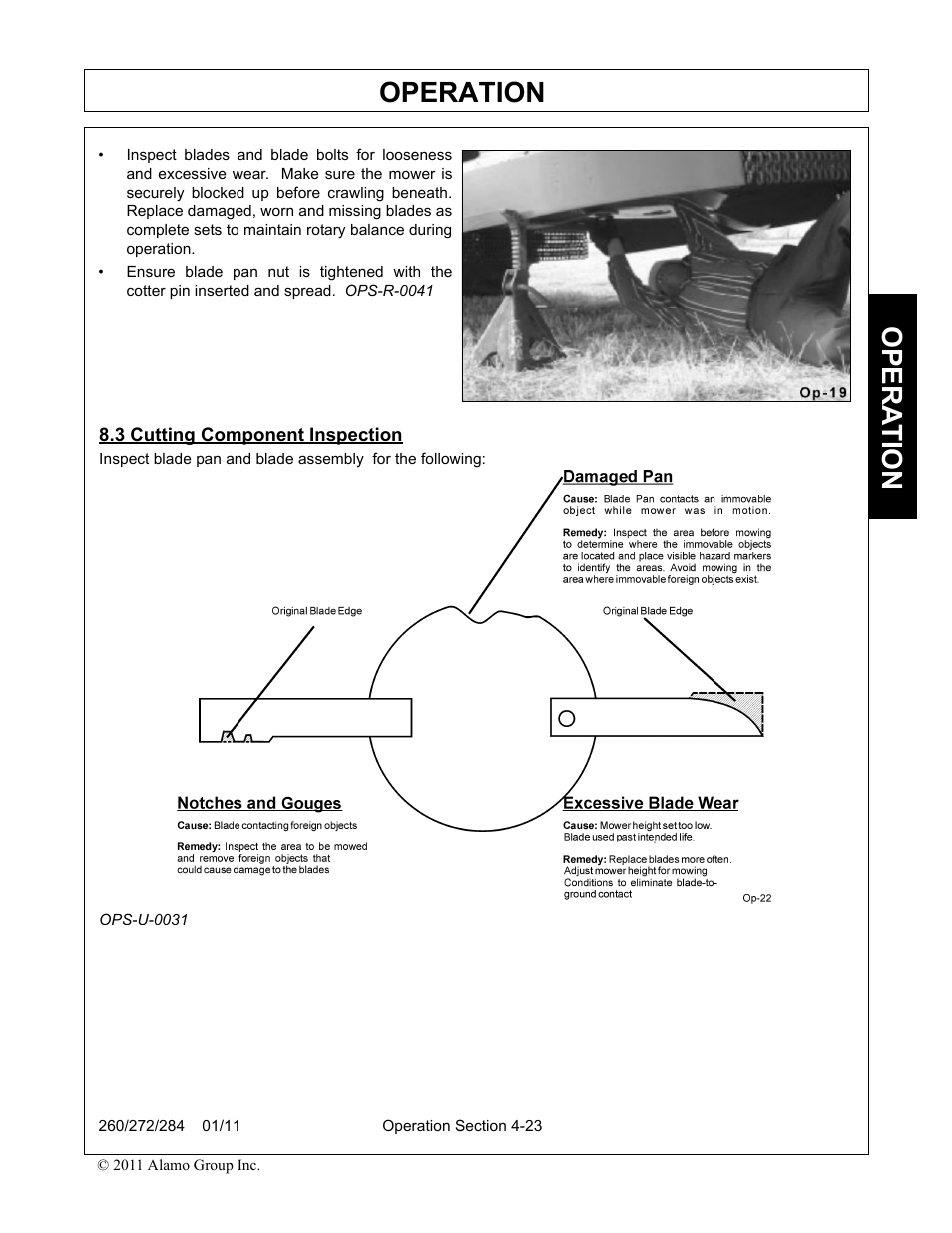 3 cutting component inspection, Cutting component inspection -23, Operation | Opera t ion | Alamo 284 User Manual | Page 75 / 136