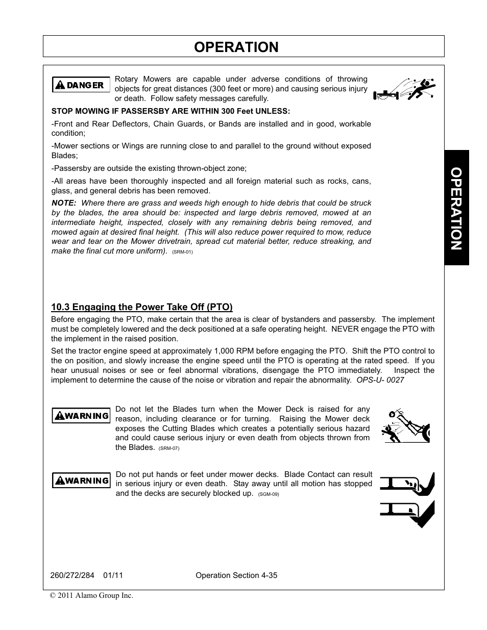 3 engaging the power take off (pto), Engaging the power take off (pto) -35, Operation | Opera t ion | Alamo 284 User Manual | Page 87 / 136