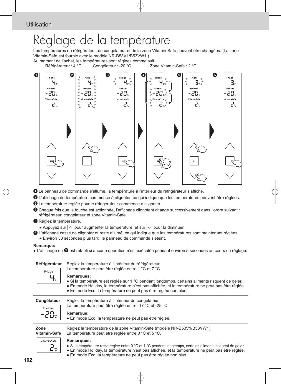 Réglage de la température, Utilisation | Panasonic NRB53VW1 User Manual | Page 18 / 31