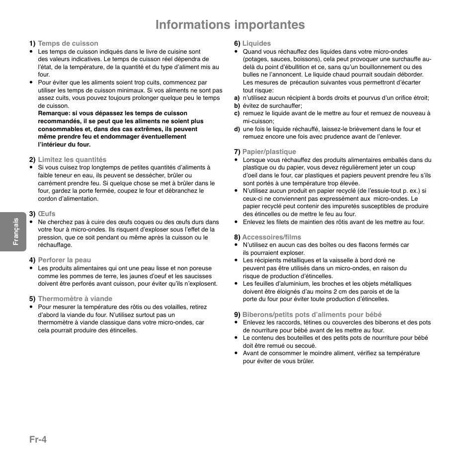 Informations importantes, Fr-4 | Panasonic NNGD559WWPG User Manual | Page 5 / 40