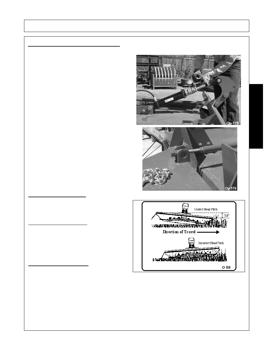 2 setting mowing height-pull type, Park the tractor and mower on level ground, 3 setting deck pitch | Operation, Opera t ion | Alamo A84B User Manual | Page 105 / 148