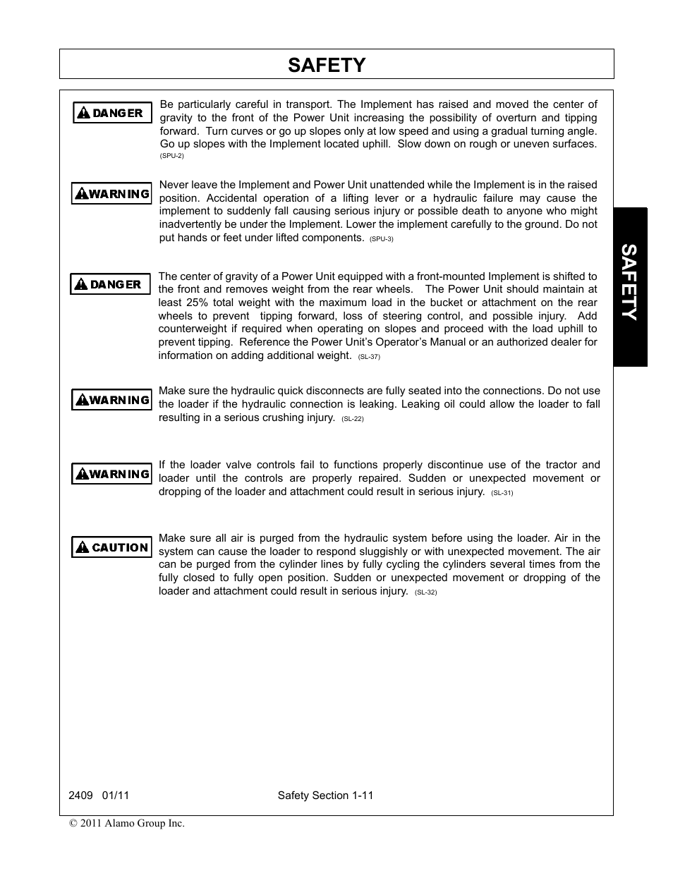 Safety | Alamo RHINO 2409 User Manual | Page 15 / 106