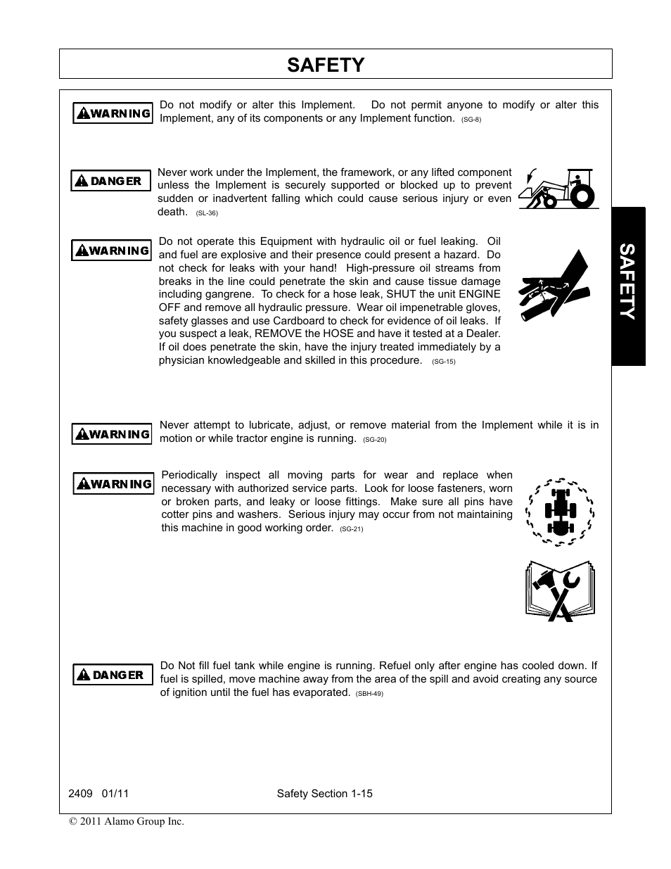 Safety | Alamo RHINO 2409 User Manual | Page 19 / 106