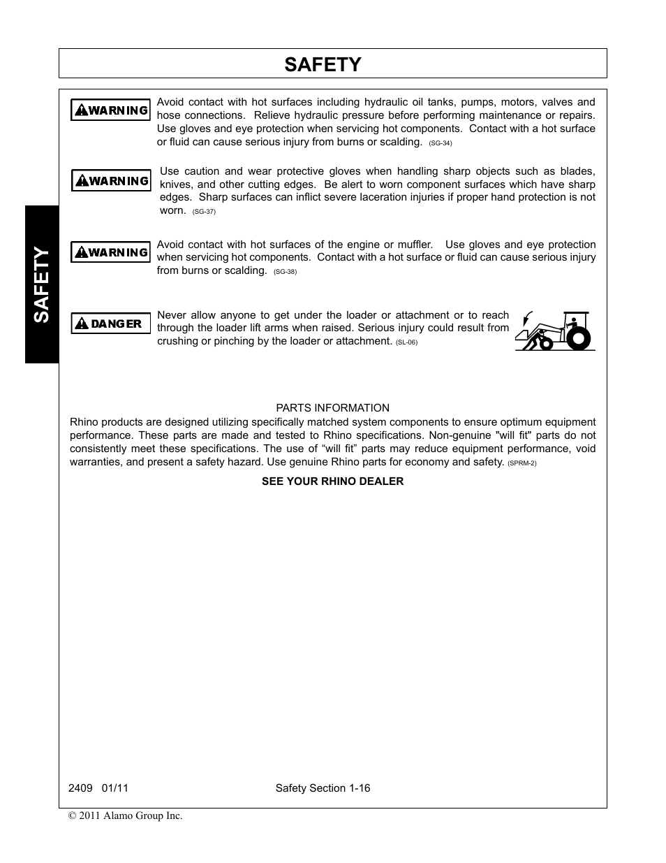 Safety | Alamo RHINO 2409 User Manual | Page 20 / 106