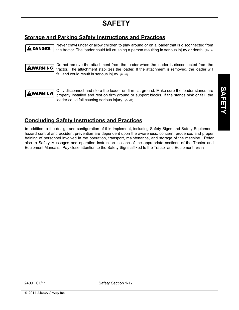 Concluding safety instructions and practices, Safety | Alamo RHINO 2409 User Manual | Page 21 / 106