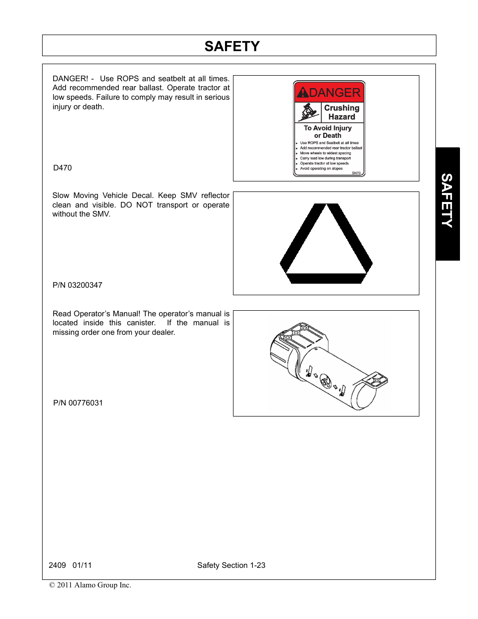 Safety | Alamo RHINO 2409 User Manual | Page 27 / 106