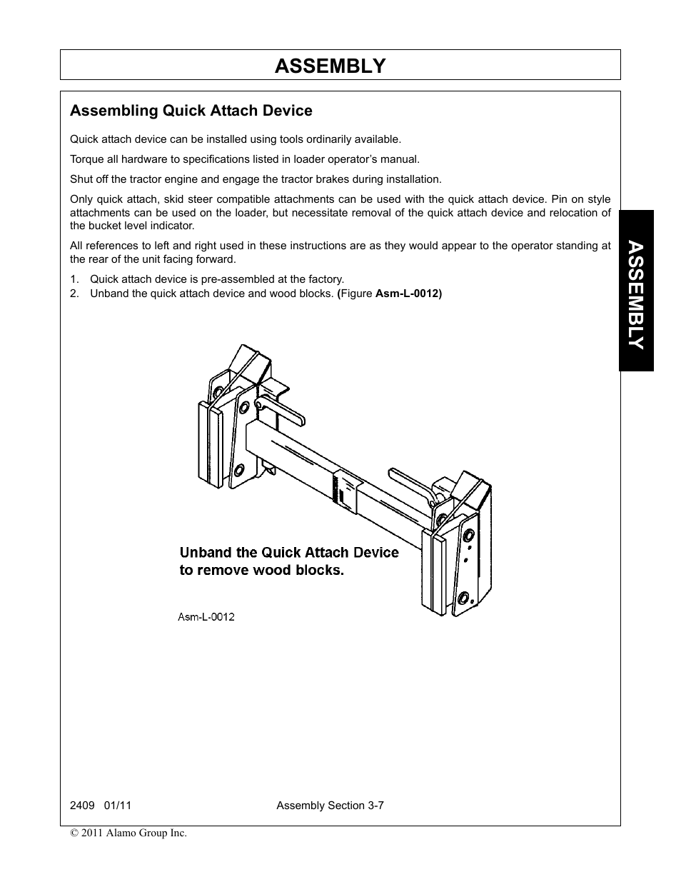 Assembling quick attach device, Assembling quick attach device -7, Assembly | Assembl y | Alamo RHINO 2409 User Manual | Page 43 / 106