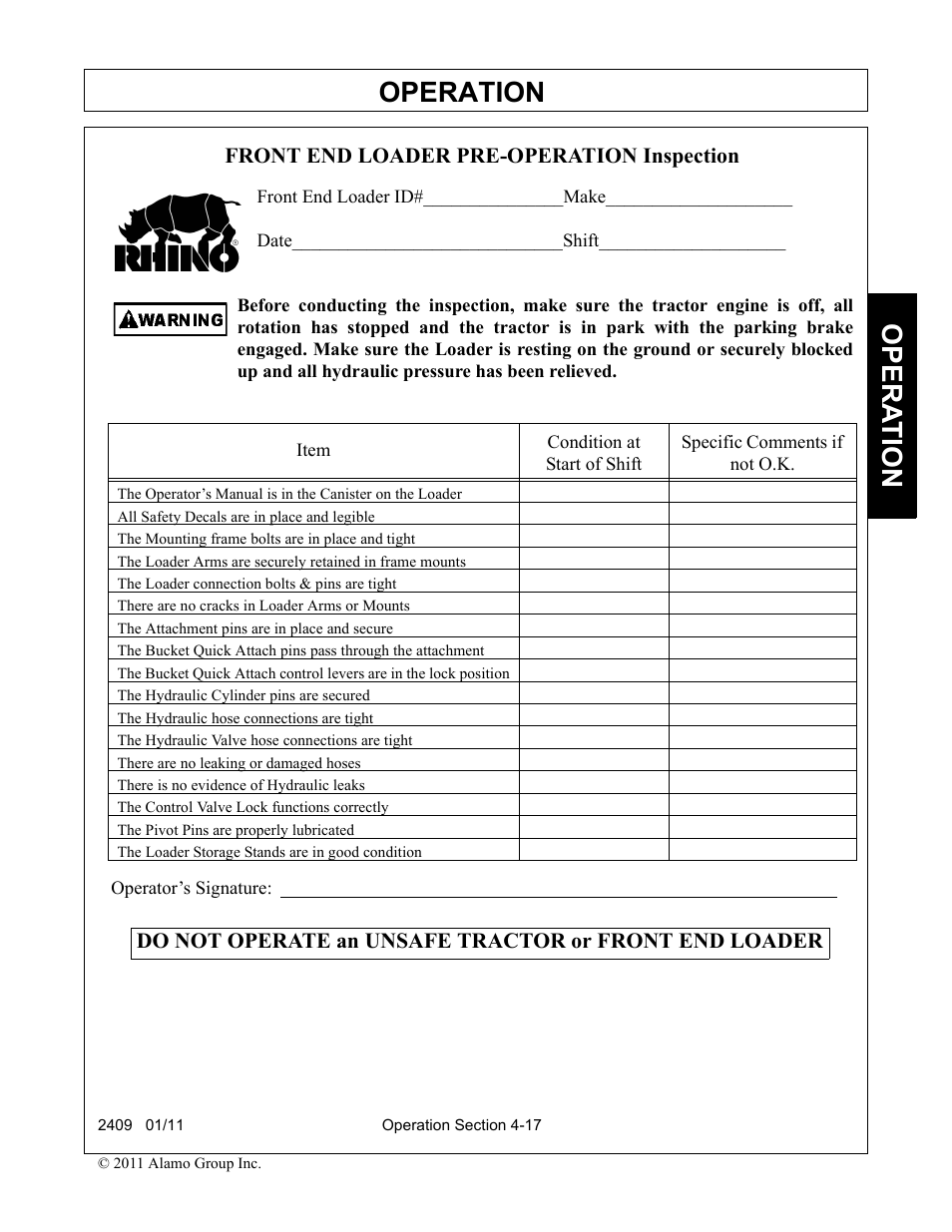 Operation, Opera t ion | Alamo RHINO 2409 User Manual | Page 63 / 106