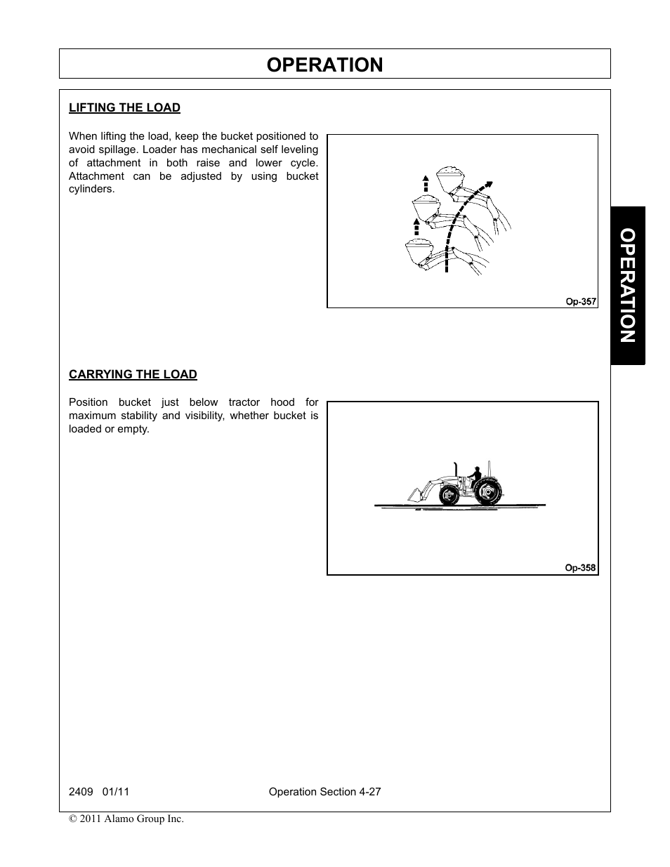 Lifting the load, Carrying the load, Operation | Opera t ion | Alamo RHINO 2409 User Manual | Page 73 / 106