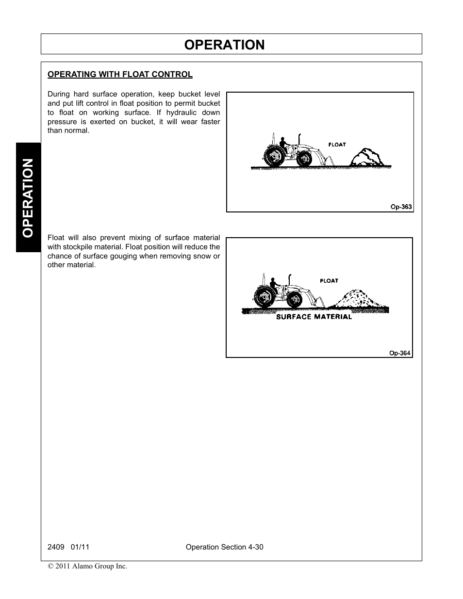 Operating with float control, Operation, Opera t ion | Alamo RHINO 2409 User Manual | Page 76 / 106