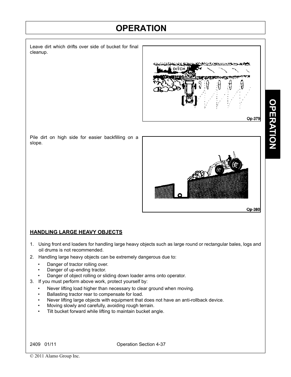 Handling large heavy objects, Operation, Opera t ion | Alamo RHINO 2409 User Manual | Page 83 / 106