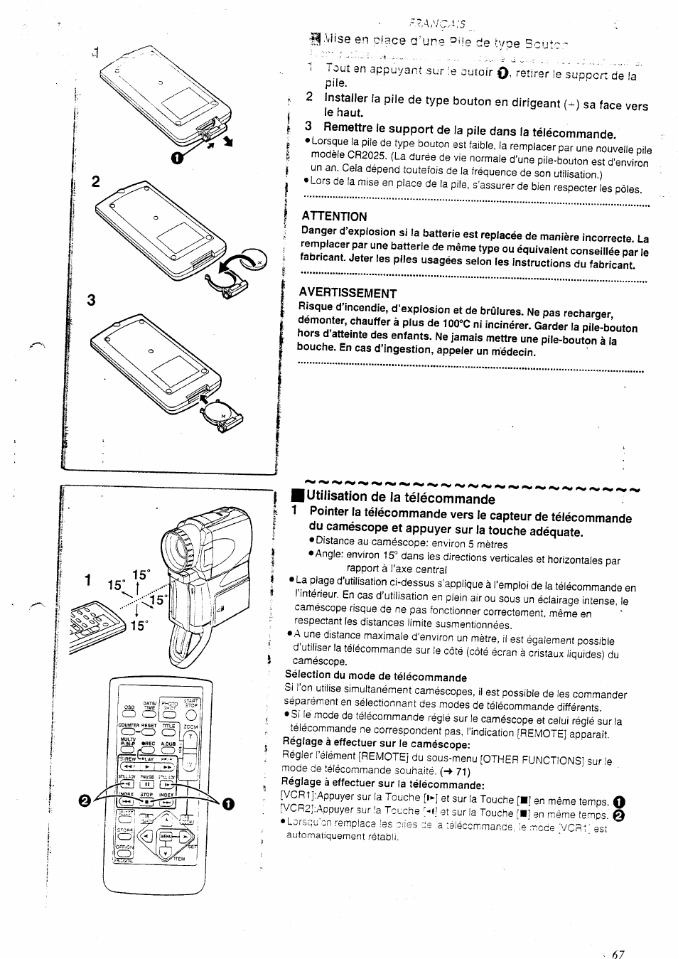Attention, Avertissement | Panasonic NVEX21EG User Manual | Page 11 / 64
