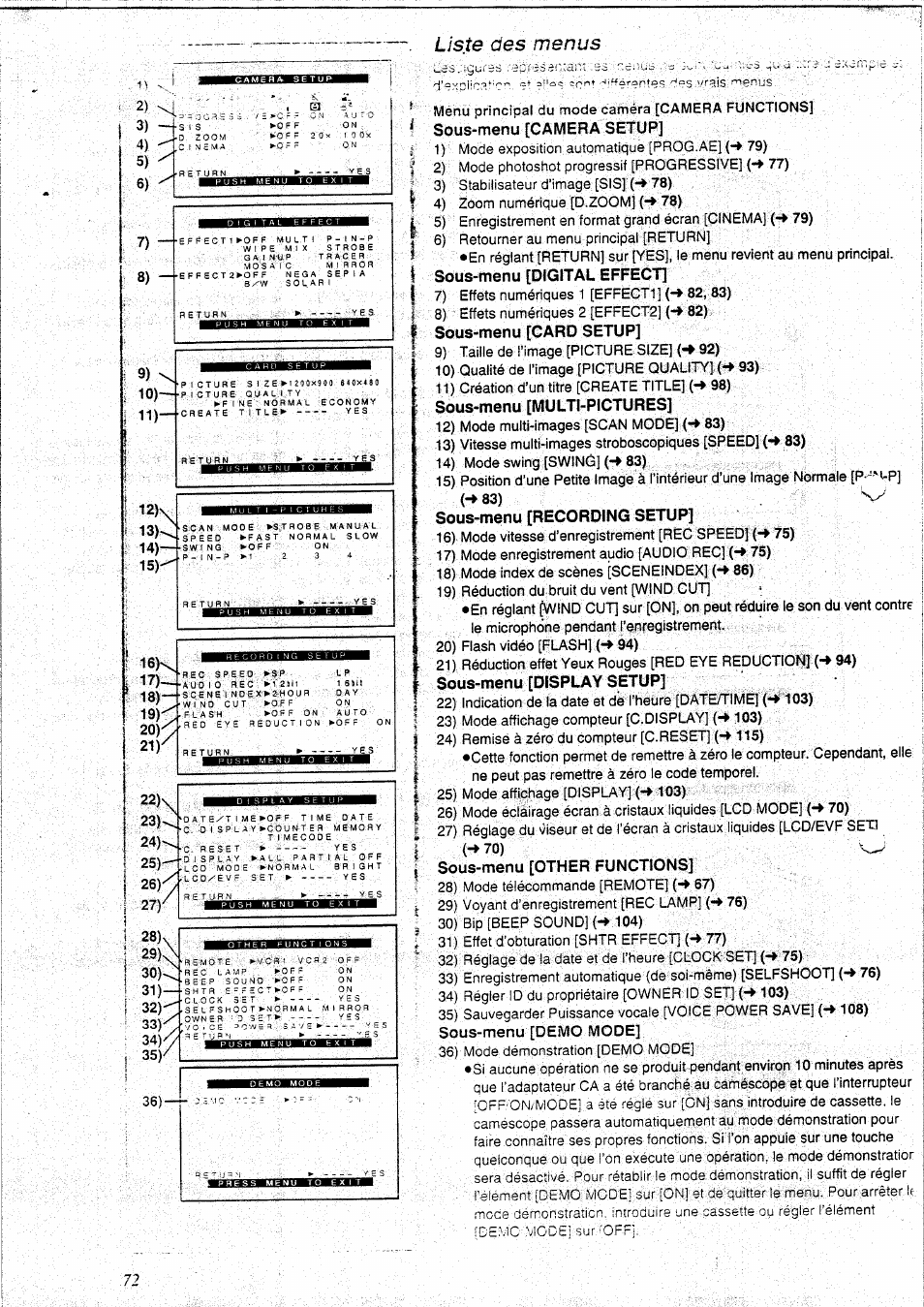 Liste des menus | Panasonic NVEX21EG User Manual | Page 16 / 64