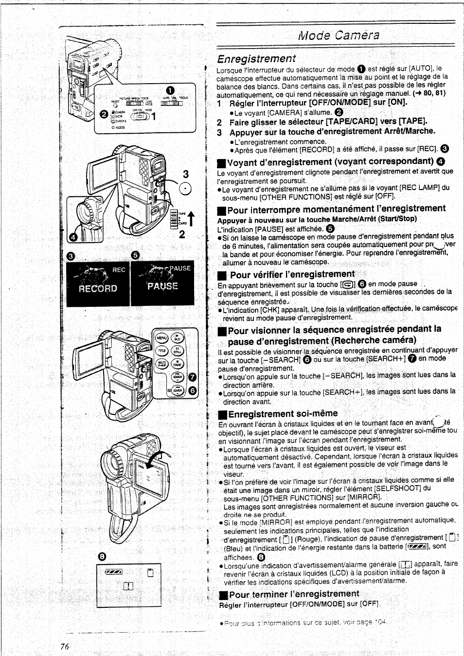 Mode camera, Régler l’interrupteur [off/on/mooe] sur [on | Panasonic NVEX21EG User Manual | Page 20 / 64