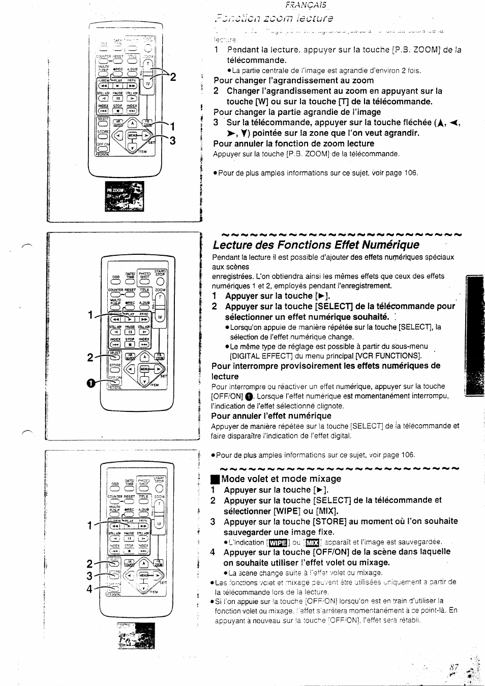 Lecture des fonctions effet numérique, Fonctions effets numériques, Acii zcüiïj icciurs | Panasonic NVEX21EG User Manual | Page 31 / 64