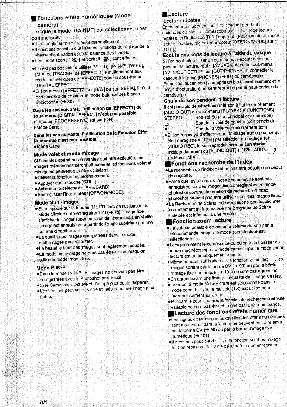 Лlecture lecture répétée, Ecoute des sons de lecture à l’aide du casque, Choix du son pendant la lecture | Panasonic NVEX21EG User Manual | Page 50 / 64