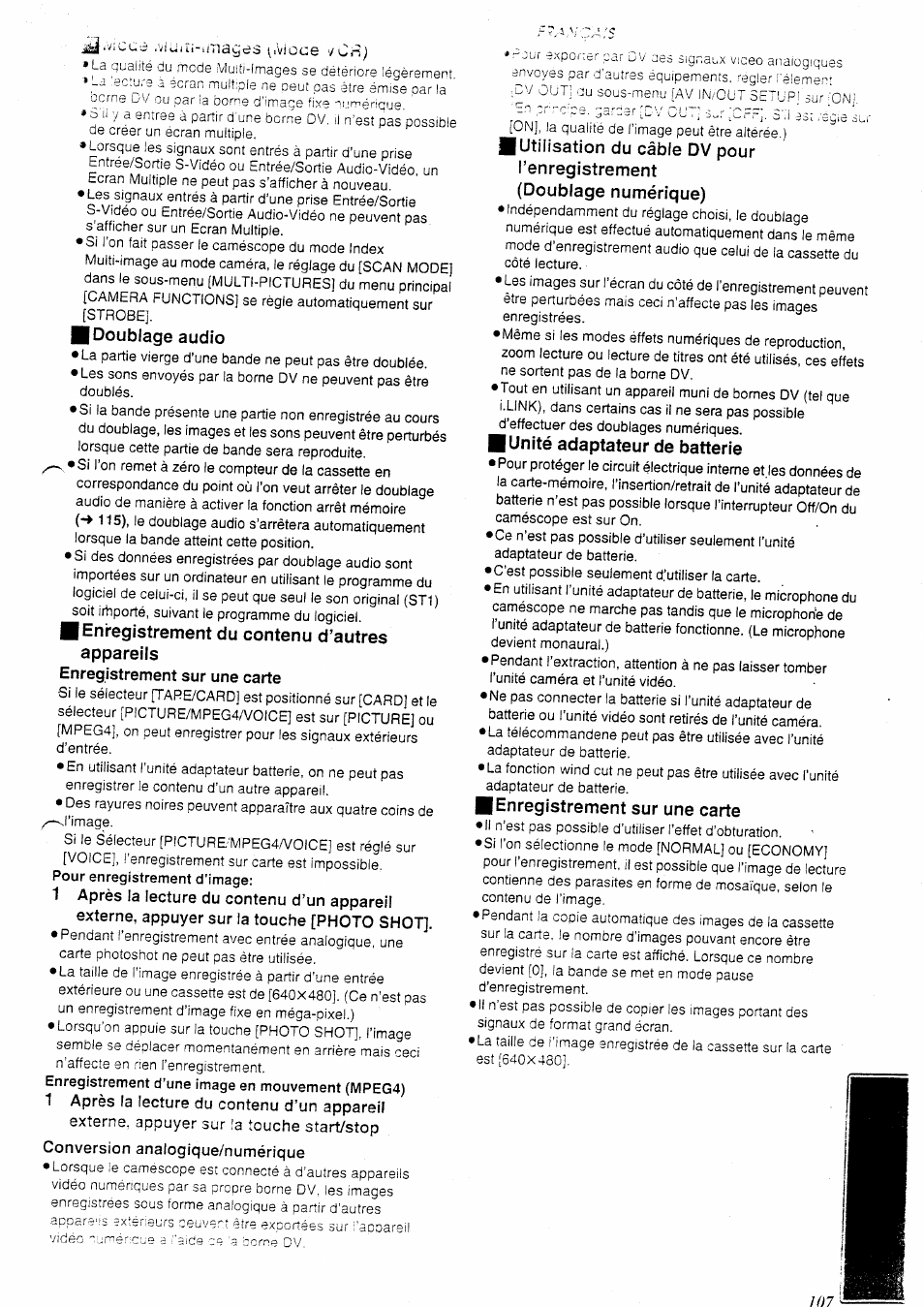 Pour enregistrement d’image, Enregistrement d’une image en mouvement (mpeg4), Conversion analogique/numérique | Panasonic NVEX21EG User Manual | Page 51 / 64