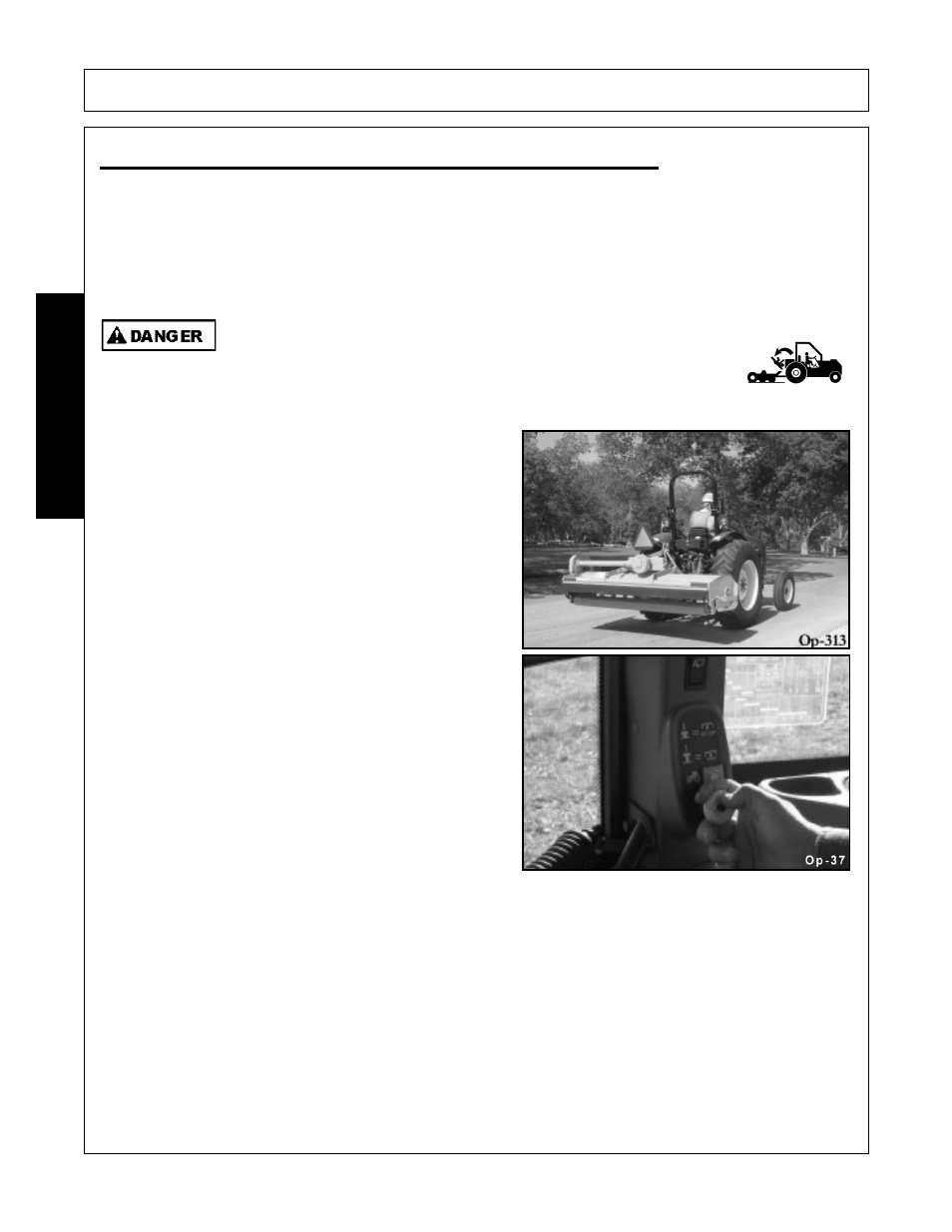 Transporting the tractor and implement, Transporting the tractor and implement -34, Operation | Opera t ion | Alamo SHD88 User Manual | Page 120 / 140