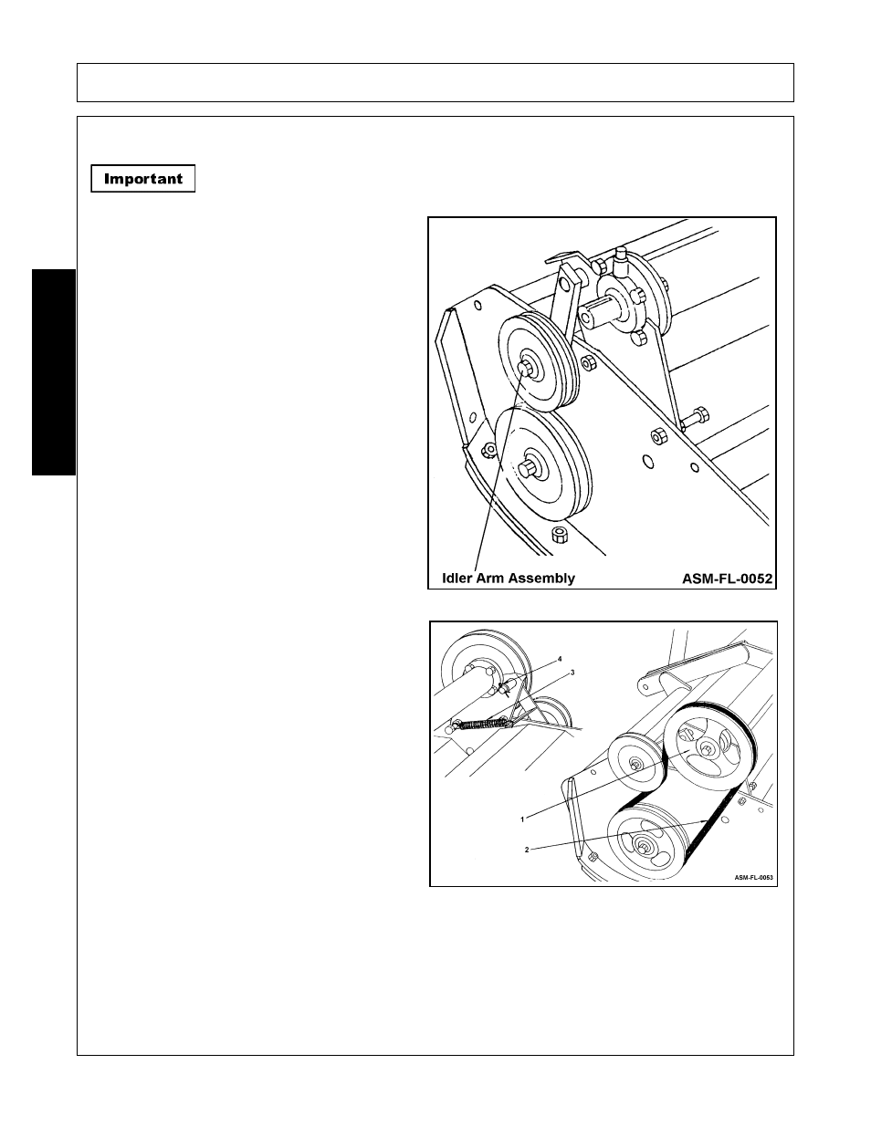 Idler arm assembly, Install drive belt. image asm-fl-0053, Idler arm assembly -6 | Assembly, Assembl y | Alamo SHD88 User Manual | Page 84 / 140