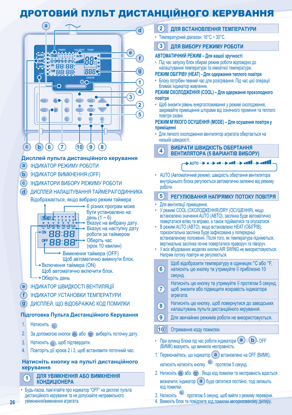 Дротовий пульт дистанційного керування | Panasonic CZRD514C User Manual | Page 26 / 56