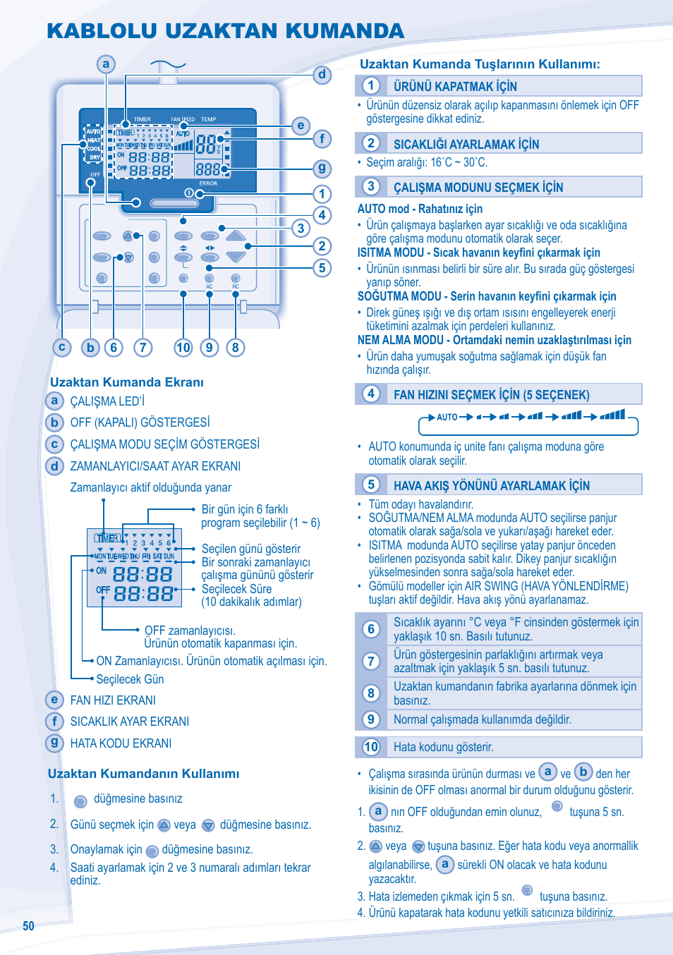 Kablolu uzaktan kumanda | Panasonic CZRD514C User Manual | Page 50 / 56