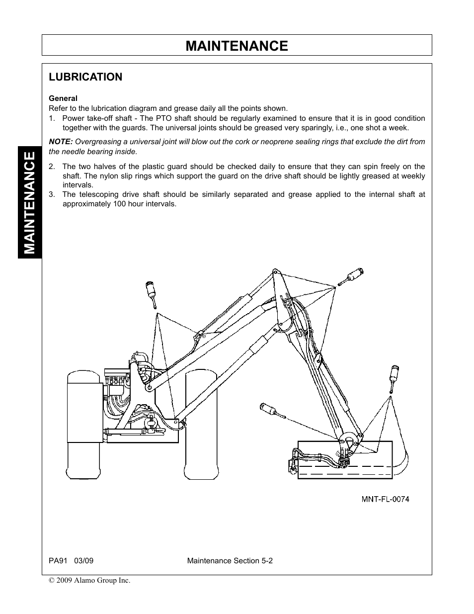 Lubrication, Lubrication -2, Maintenance | Alamo 7191852C User Manual | Page 100 / 110