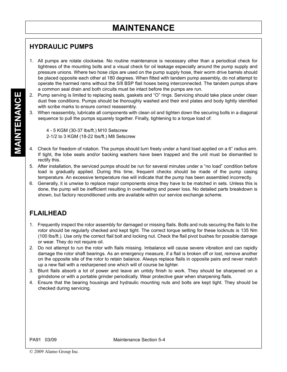 Hydraulic pumps, Flailhead, Hydraulic pumps -4 flailhead -4 | Maintenance | Alamo 7191852C User Manual | Page 102 / 110