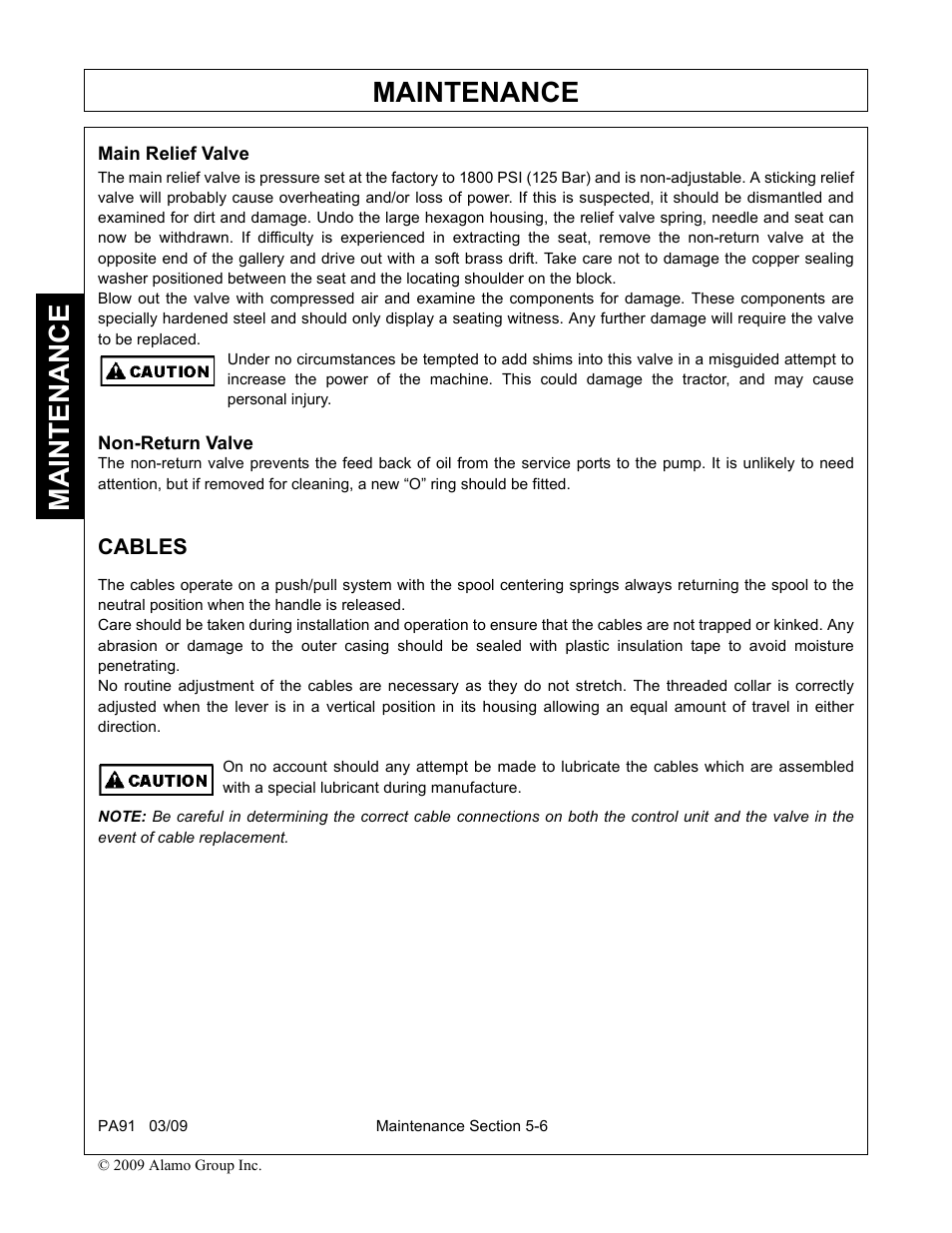 Main relief valve, Non-return valve, Cables | Main relief valve -6 non-return valve -6 cables -6, Maintenance | Alamo 7191852C User Manual | Page 104 / 110