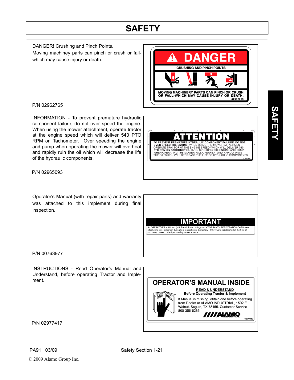 Safety | Alamo 7191852C User Manual | Page 29 / 110