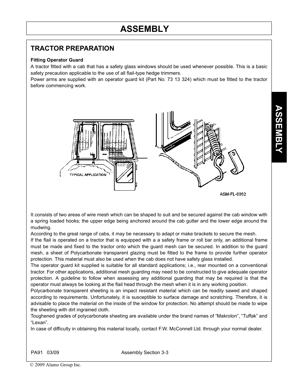 Tractor preparation, Fitting operator guard, Tractor preparation -3 fitting operator guard -3 | Assembly, Assembl y | Alamo 7191852C User Manual | Page 43 / 110