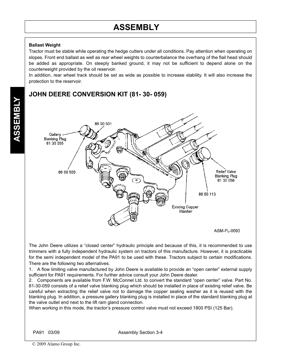 Ballast weight, John deere conversion kit (81- 30- 059), Assembly | Assembl y | Alamo 7191852C User Manual | Page 44 / 110