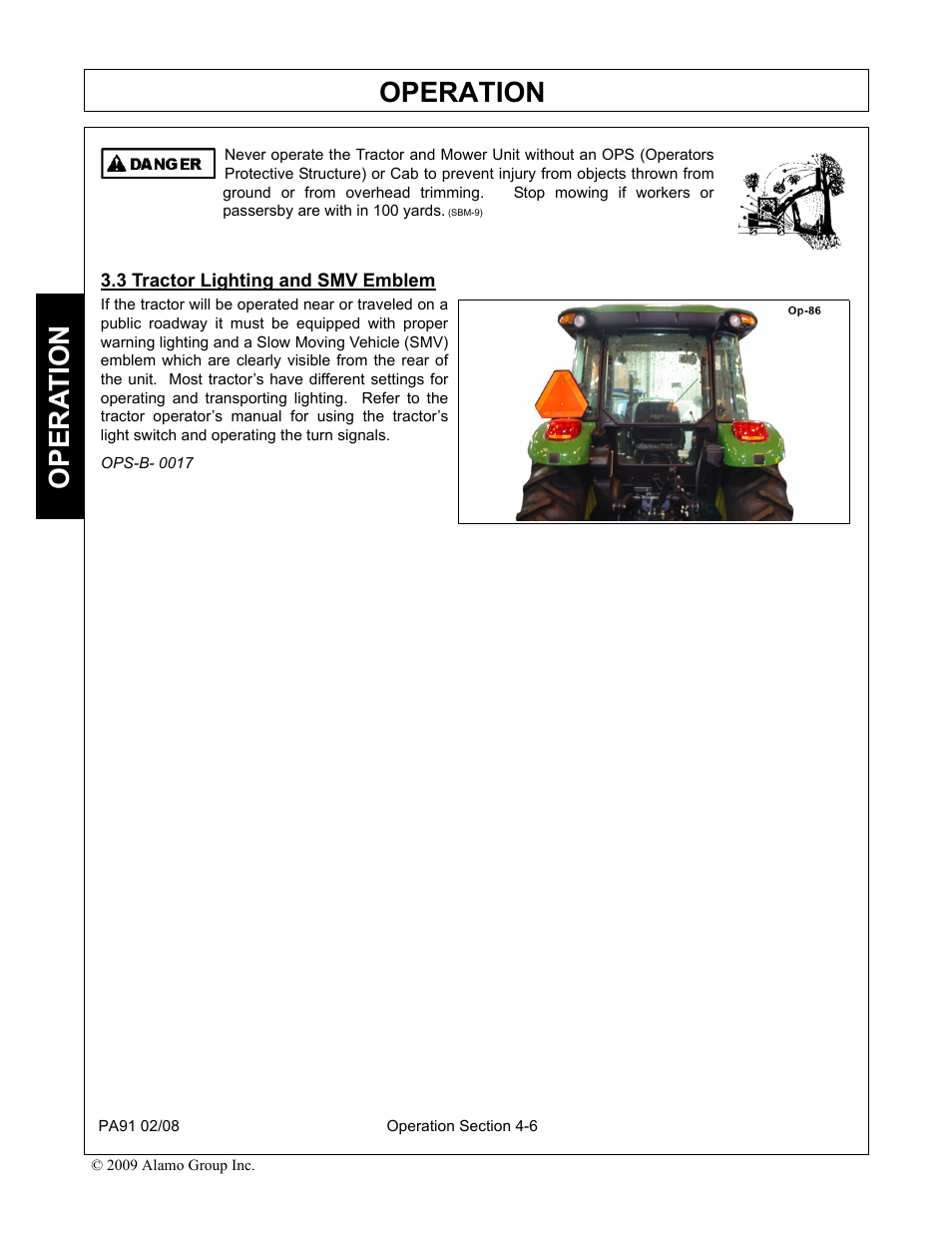 3 tractor lighting and smv emblem, Tractor lighting and smv emblem -6, Operation | Opera t ion | Alamo 7191852C User Manual | Page 58 / 110