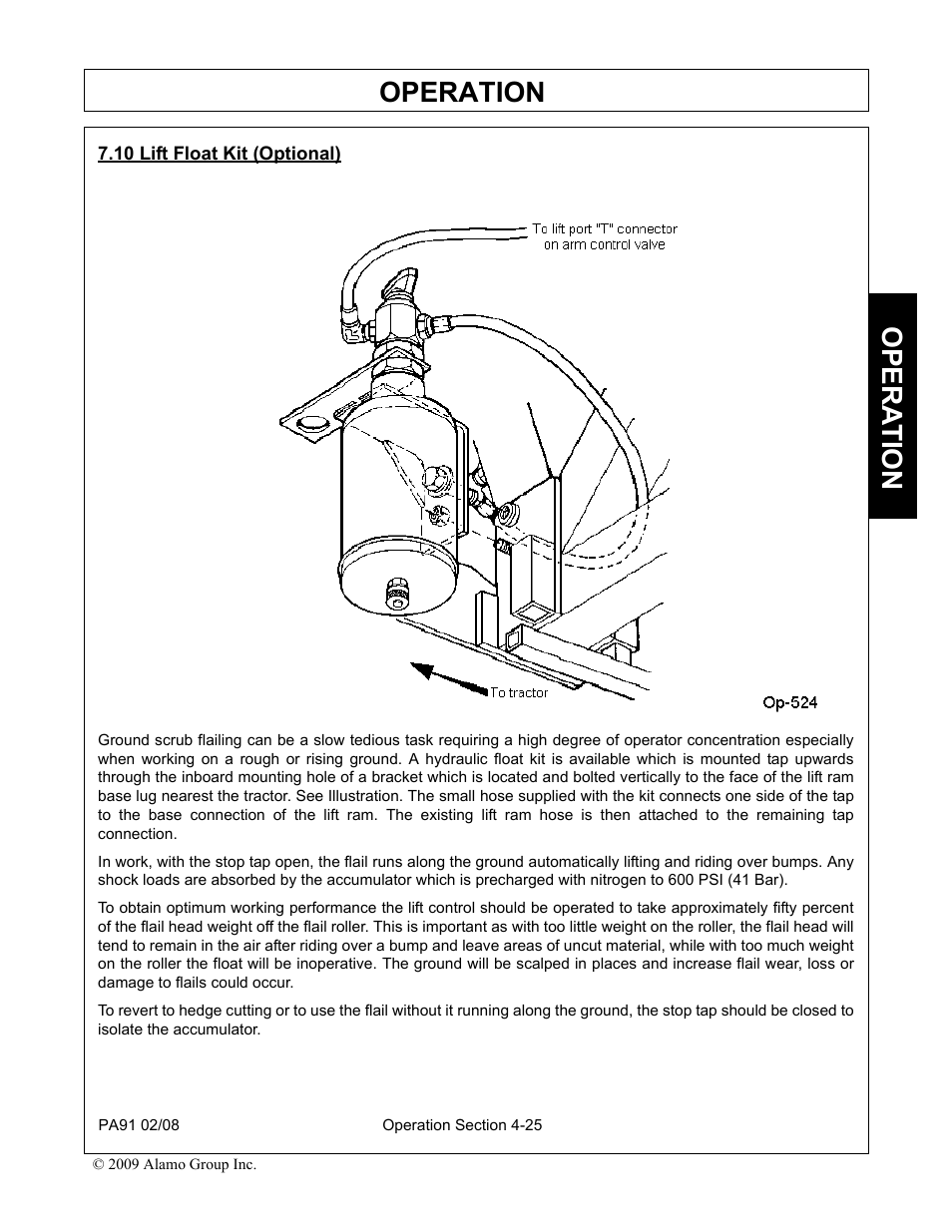 10 lift float kit (optional), Lift float kit (optional) -25, Operation | Opera t ion | Alamo 7191852C User Manual | Page 77 / 110