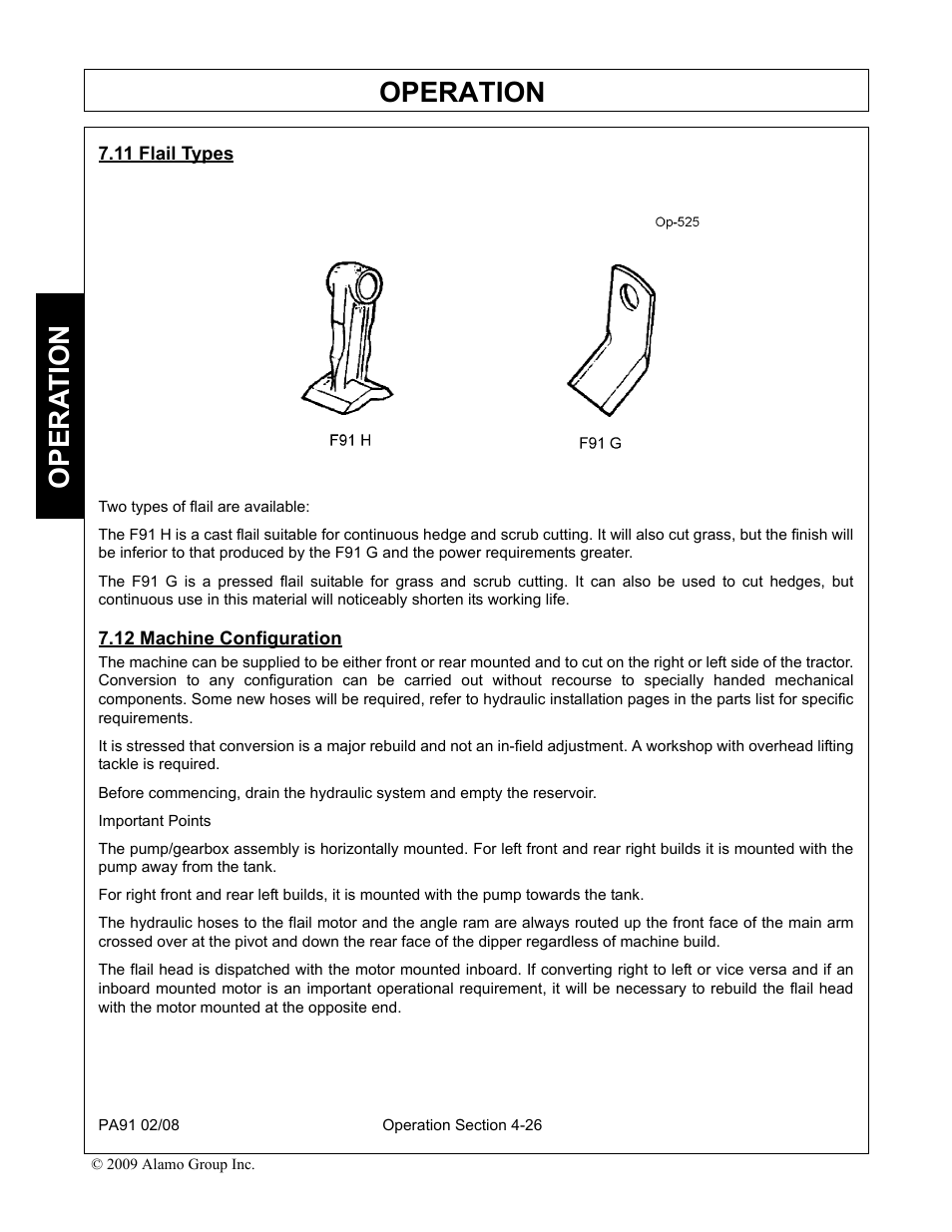 11 flail types, 12 machine configuration, Flail types -26 machine configuration -26 | Operation, Opera t ion | Alamo 7191852C User Manual | Page 78 / 110