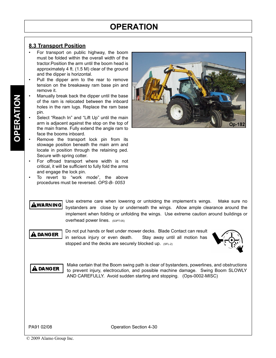 3 transport position, Transport position -30, Operation | Opera t ion | Alamo 7191852C User Manual | Page 82 / 110